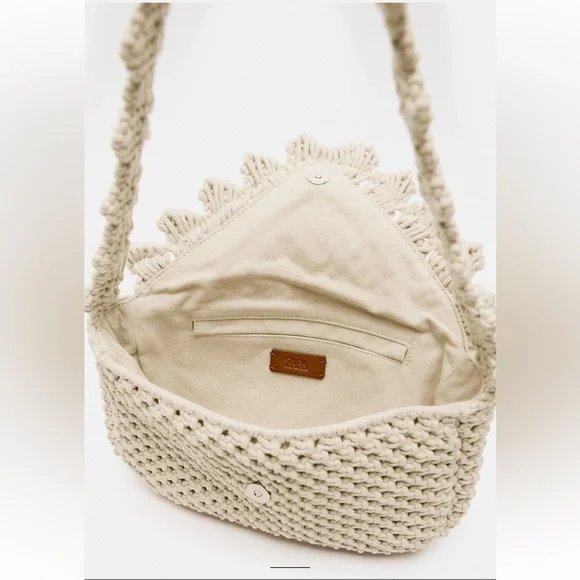 Last one🚨 Zara Macrame Knit Shell Cotton Shoulder Bag Handbag Purse Cream NWT - Picture 7 of 16